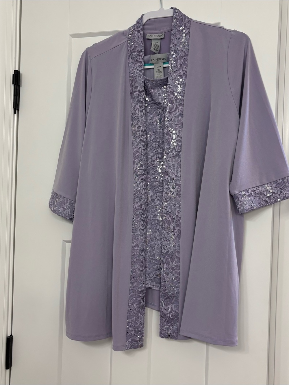 Catherines Lavender Sequin Lace Draped Topper